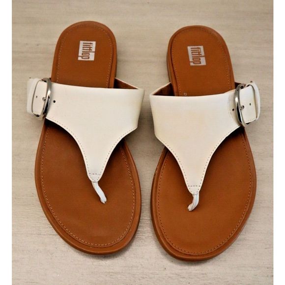 FitFlop DE6-194-030 Womens Sz 5 Urban White Leather Gracie Toe-Post Sandals $100 - Picture 2 of 7